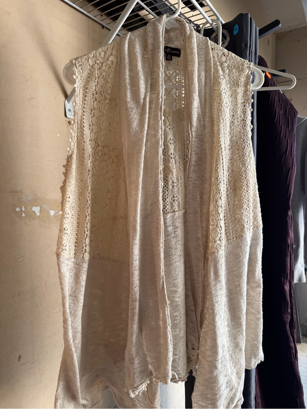 Almost Famous Cream Crochet-Back Sleeveless Tunic Vest